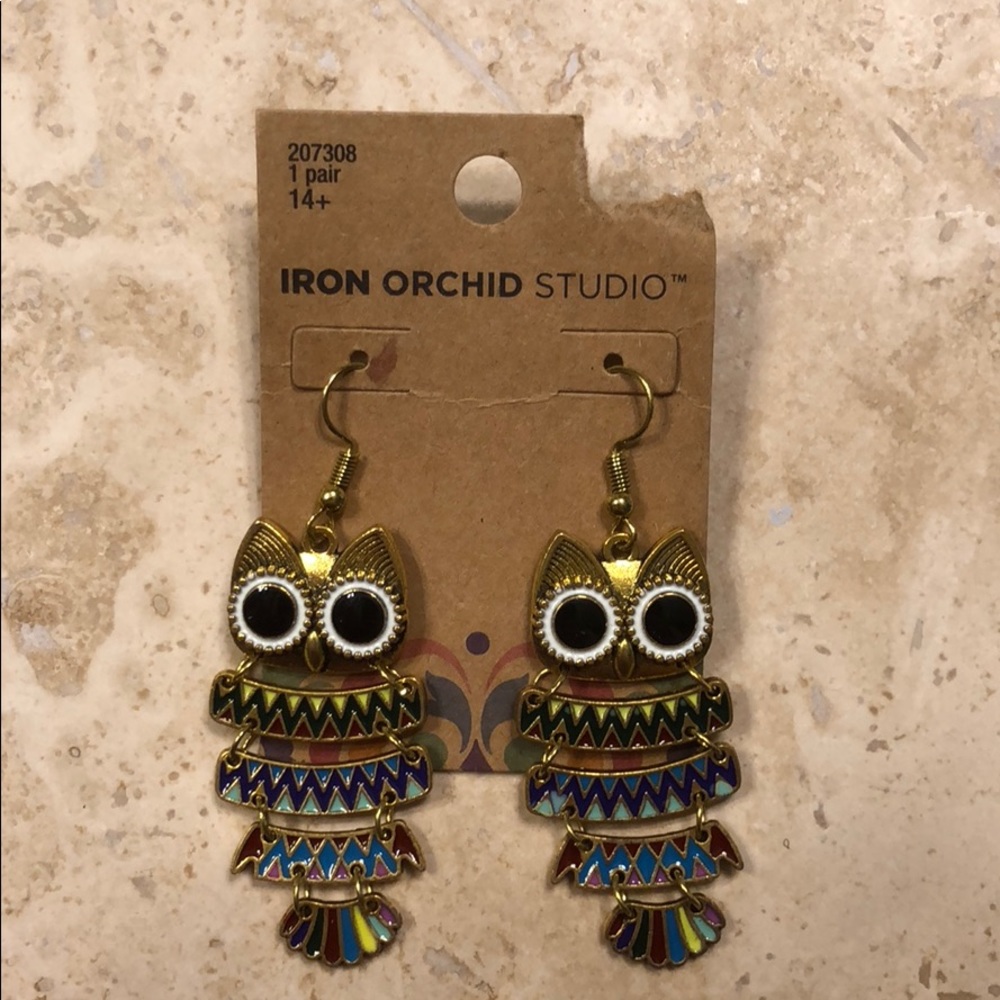 Iron Orchid | Gold & Enamel Jointed Owl Earrings